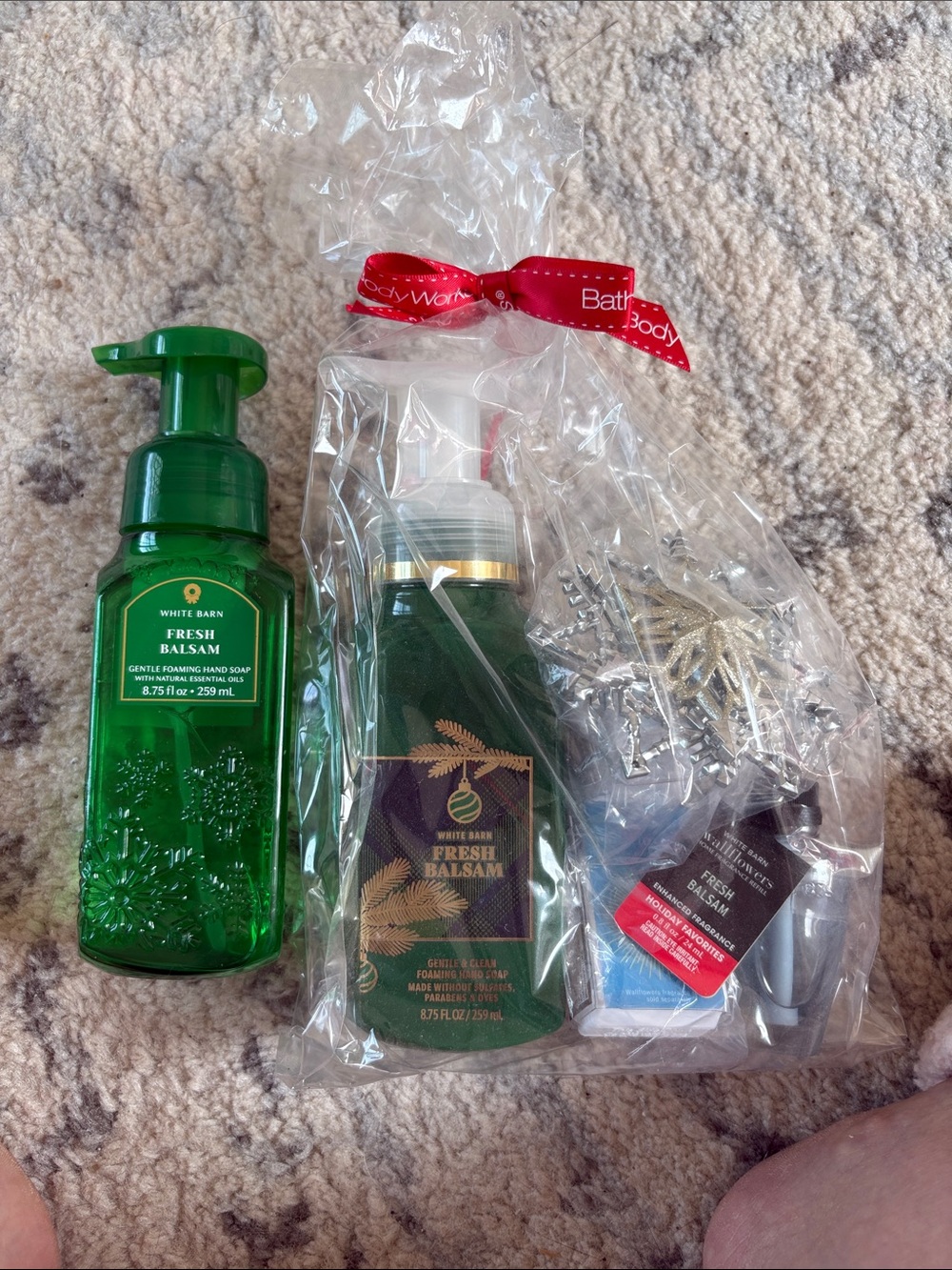 White Barn Fresh Balsam Foaming Hand Soap(2) and wall plug in snowflake w/scent